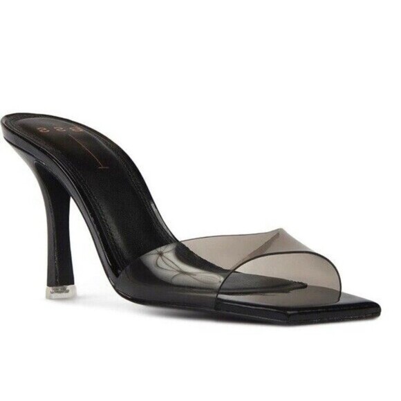 Black Suede Studio Slide Mule Heels In Black Sz 40=US 9 New - Picture 1 of 12